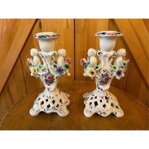 Antique Candle Holders Capodimonte Style Cherubs Made In Italy Hand Painted READ